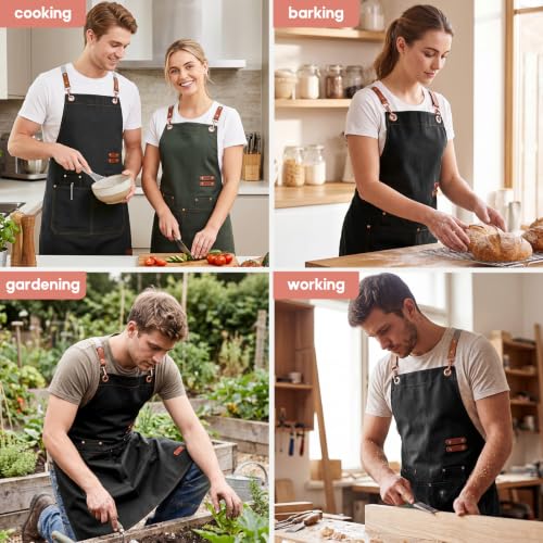 KTMOUW 2 Pack Chef Apron for Men Women with Large Pockets, Adjustable Apron - color: Black+green