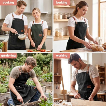 KTMOUW 2 Pack Chef Apron for Men Women with Large Pockets, Adjustable Apron - color: Black+green