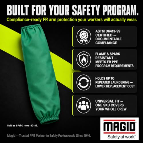 MAGID 180183 SparkGuard Cotton Flame Resistant Sleeve, 18" Length, Green (One Pair)