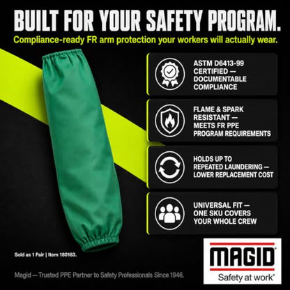 MAGID 180183 SparkGuard Cotton Flame Resistant Sleeve, 18" Length, Green (One Pair)