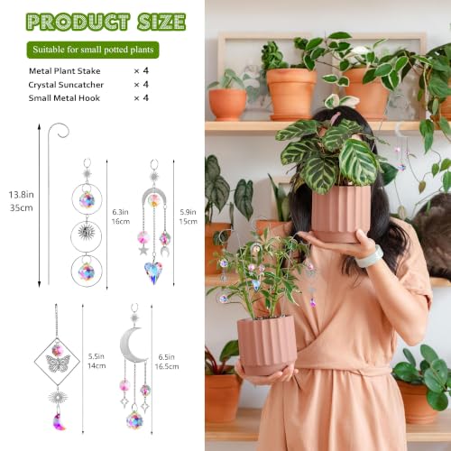 4 Pack Crystal Sun Catchers with 13.5'' Small Trellis for Potted Plants - color: Sliver