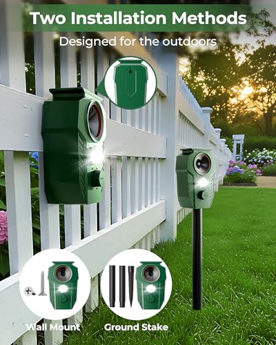 Solar-Powered Ultrasonic Animal Repeller for Outdoor Yards & Gardens with Motion Sensor – Waterproof Deer Repellent Devices Repel Deer, Raccoons, Rabbits & Cats
