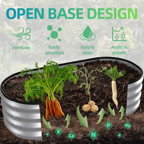 4x2x1 ft Oval Galvanized Metal Raised Garden Beds, Silver, 2PCS
