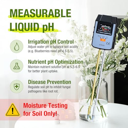 ALLOSUN Soil Moisture Meter for Plants, 4 in 1 Soil pH Tester/pH Meter for Water/Light Meter for Plants, Indoor, Garden, Farm, Lawn, No Battery Required