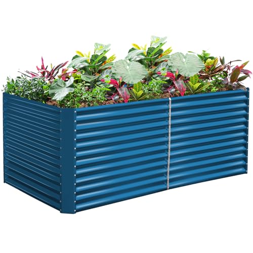 Land Guard 8x4x3ft Rectangular Galvanized Raised Garden Beds, Large-Capacity Metal Planter Box Outdoor, Durable Deep Raised Garden Bed 3ft Tall, Raised Beds for Gardening Vegetables, Royal Blue - color: Royal Blue, size: 8×4×3ft