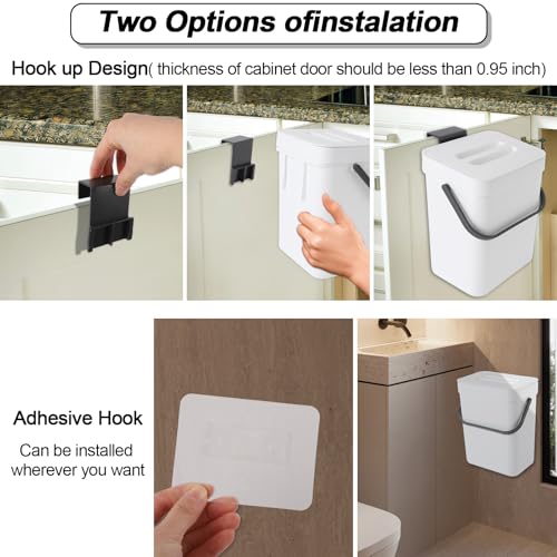 Compost Bin Kitchen, Includes 100 Trash Bags, Hanging Trash Can with Lid, Features Pet-Proof, Odor-Proof, and Quiet Opening/Closing. Suitable for Bathrooms/Bedrooms/Offices (White, 1.3Gal/5L) - color: White