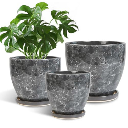 Ceramic Pots for Plant, 10+8+6 Inch Modern Flower Pot Indoor, Grey - color: Gray