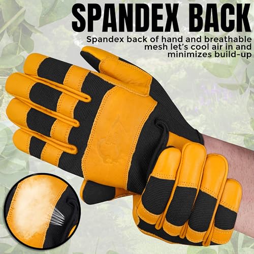HADIZ Leather Gardening & Working Gloves Men & Women Rose Pruning Breathable Thorn Proof & Garden Tweezer Set - size: Medium