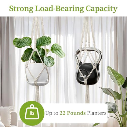 Macrame Plant Hanger - Fits 4-13 Inch Pots, 3-Pack, Ivory - color: 34+41+46in Ivory