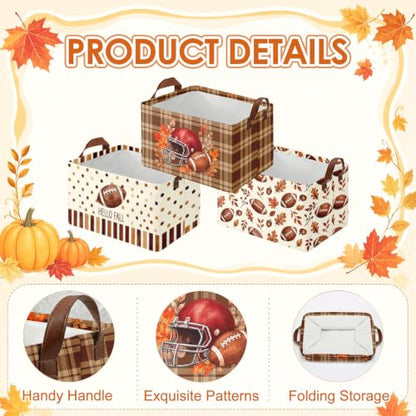 Britimes Fall Football Storage Baskets for Gift, Toy Storage Bins Box 3Pack - color: Fall Football