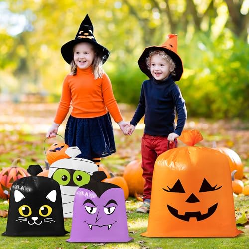 CNhoqc Halloween Lawn Leaf Bags, 8 Pcs Pumpkin Cat Ghost Mummy Twist Ties