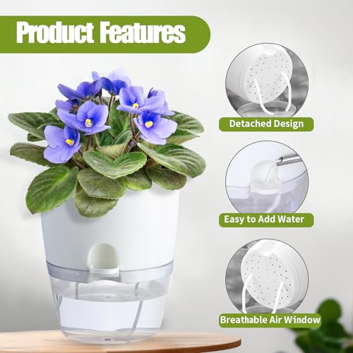 Oliz 6" Self Watering Pots for Indoor Plants, 3pk White w/Drainage Holes - color: White 3pcs