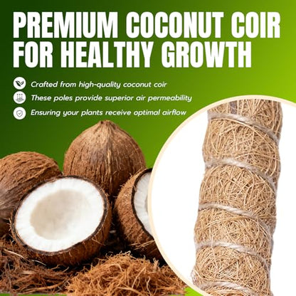 Mcbazel 2 Pack 63 Inch Bendable Moss Pole for Plants Monstera - Extra Tall 5.2ft Coco Coir Plant Support Stakes for Large Indoor Climbing Vines - Flexible Totem Stick Kit with Rope, Wire & Ties - size: 2x160CM/63inch