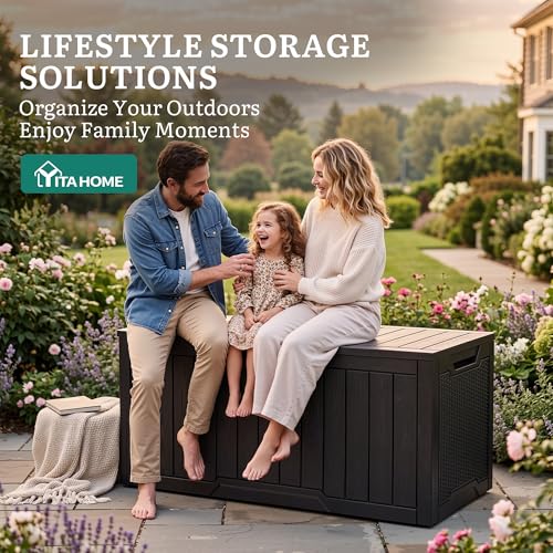 YITAHOME 100 Gallon Resin Deck Box - color: Black, size: 100 Gallon Standard