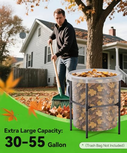 Garden Trash Bag Holder, 30-55 Gallon Outdoor Leaf Bag Holder, L - color: Mattle Black