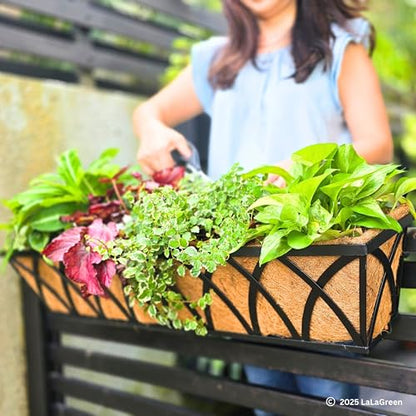 LaLaGreen Deck Railing Planter (24 in, 2 Pack) Black Metal Flower Box - size: 24" (60cm) x 2 pack
