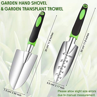 Honoson Garden Hand Trowel Transplant Trowel with Measurements Aluminum Alloy Planting Tools with Rubber Handle Small Gardening Hand Tools Shovels for Gardening Cultivating Transplanting Supplies - color: Green