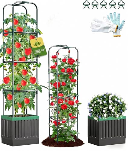 68.7" Tomato Planter with Trellis, Self Watering Planter Box with Trellis, Tomato Cage Plant Support for Climbing Vegetables Indoor Outdoor Garden Patio