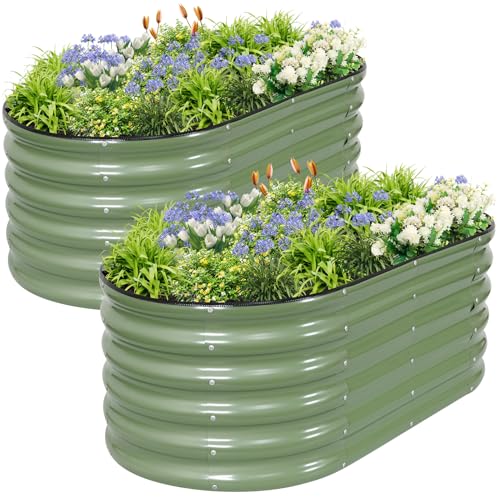 Galvanized Raised Garden Bed - 2 Pcs 4x2x1.4FT Planter Box, Green - color: Green, size: 4x2x1.4ft