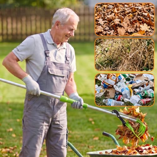 2 in 1 Leaf Rake Grabber, Lightweight Long Handle Adjustable Lawn Tool