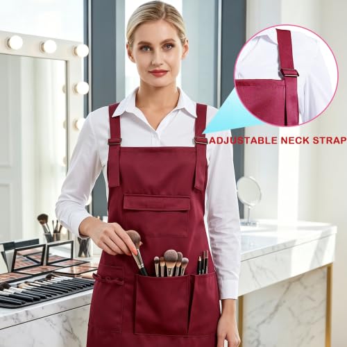 Nanxson Apron with Pockets Cross Back Apron for Hair Stylist Gardening - color: Dark Red