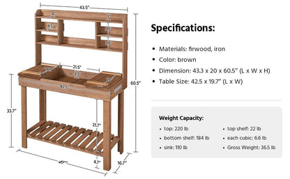 Topeakmart Wooden Garden Workbench with Display Rack and Open Storage,Brown