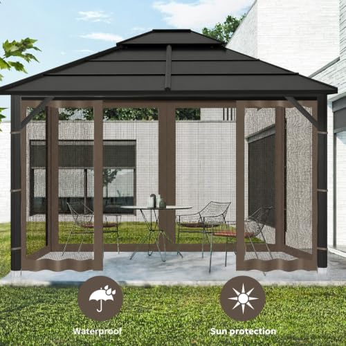 Gazebo Replacement Mosquito Netting for Patio, 10x10 ft, Coffee - color: Coffee, size: 10x10
