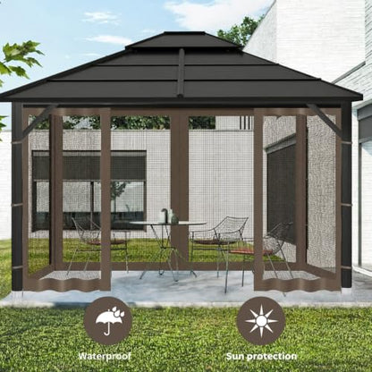 Gazebo Replacement Mosquito Netting for Patio, 10x10 ft, Coffee - color: Coffee, size: 10x10