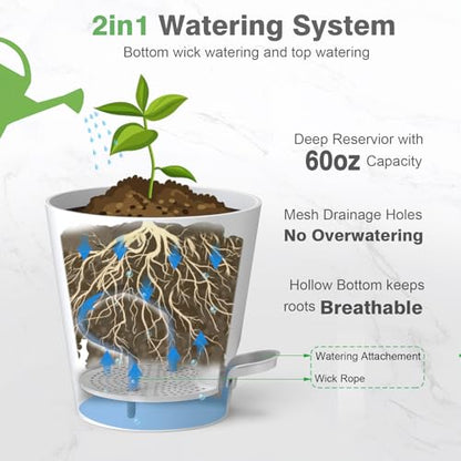 SwinDuck 12inch Large Self Watering Plant Pot, Plastic Cylinder Planter with 60Oz Deep Reservoir and Saucer for Indoor Outdoor Plants Flowers Houseplants, Black with Brown - color: Black With Brown