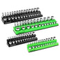 SWANLAKE 4-Piece Magnetic Socket Organizer Set, Metric & SAE Socket Holder Set Includes 1/4", 3/8" Drive Sockets Trays, Magnetic Sockets Organizer for Tool Box Drawer - style: 4PCS Green/Black