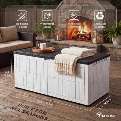 YITAHOME XXL 240 Gallon Extra Large Deck Box - color: Grayish-White & Black, size: 240 Gallon