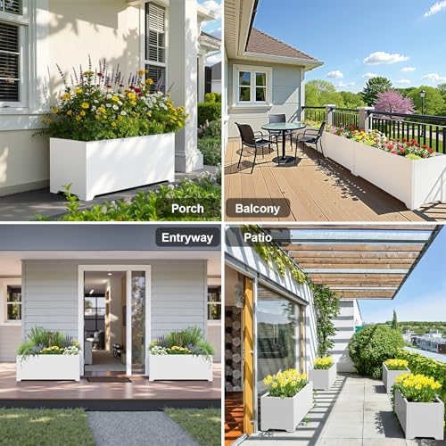 32" Metal Large Rectangular Planter - White Long Planter Box with Legs - color: White, size: 32" L x 15" W x 15" H