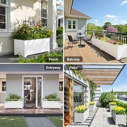 32" Metal Large Rectangular Planter - White Long Planter Box with Legs - color: White, size: 32" L x 15" W x 15" H