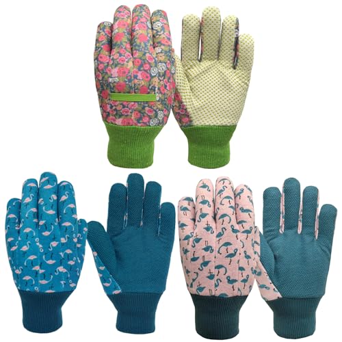 Gardening Gloves for Kids,Toddler,Children,Gift,Cute Pattern,Age3-8 - color: 3 Pairs Per Pack, size: Medium
