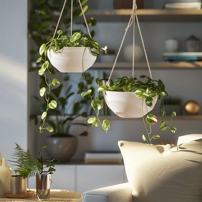 La Jolie Maison Self-Watering Indoor Hanging Planters, Set of 2,10 Inch - color: Eggshell White