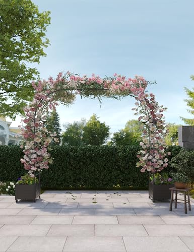 87" Rolling Garden Arch Trellis with Planter Box – Rustproof Metal Frame - size: Span 2.2