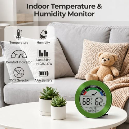 Digital Hygrometer Indoor Thermometer, Brushed Metal Frame, Green - color: Green Stainless