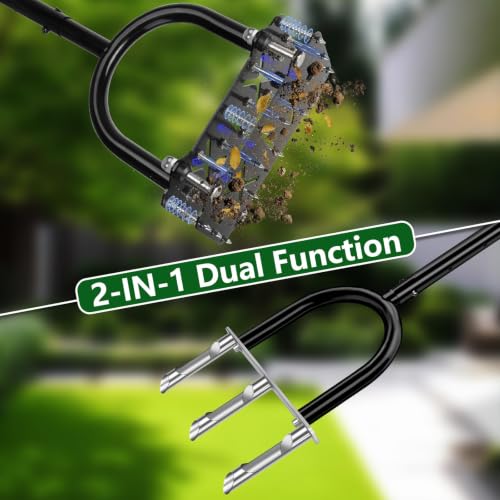 2-in-1 Lawn Aerator Tool, Manual Core Aerator with Spike & Plug Heads