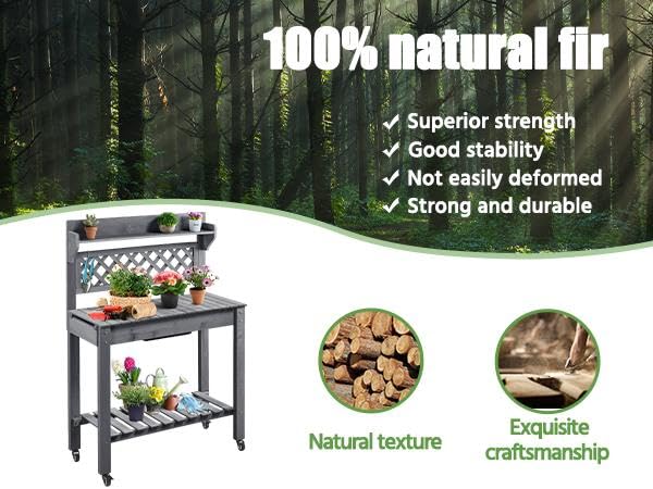 Yaheetech Outdoor Potting Bench with Sink, Garden Table, Lower Shelf,Gray