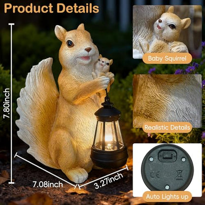 Solar Squirrel Statue with Lantern, Cute Resin Animal Garden Decor - color: Yellow Squirrel Statue
