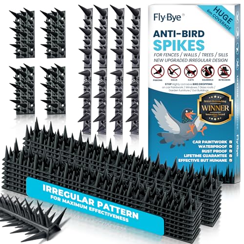 Fly-Bye Bird Spikes 19.6 ft, 2500 Durable Spikes for Fence & Wall
