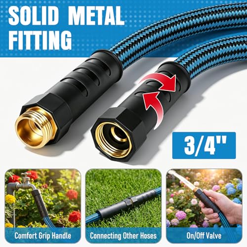 Garden Hose 50 ft, Non-Expanding Lightweight Kink-Free Flexible Water Hose - color: Black+Blue, size: 50ft