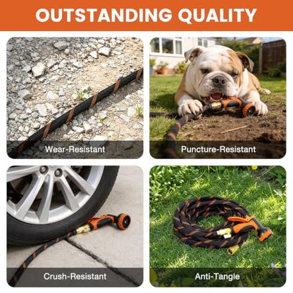Garden Hose 50ft, Non-Expandable Flexible TPE Tube Water Hose - color: Black and orange, size: 50ft