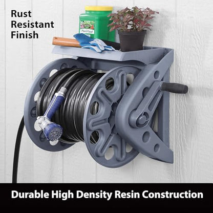 Liberty Garden Products Basics 512 Wall Mounted Hose Reel with Shelf Gray