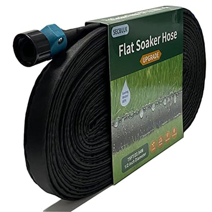 Secbulk 2026 Flat Soaker Hose 75 ft for Garden, 75' Linkable Drip Hose Diy Garden Irrigation System Saving 80% Water, Dual-layer Leak-free Design Water Hose with Holes - size: 75ft