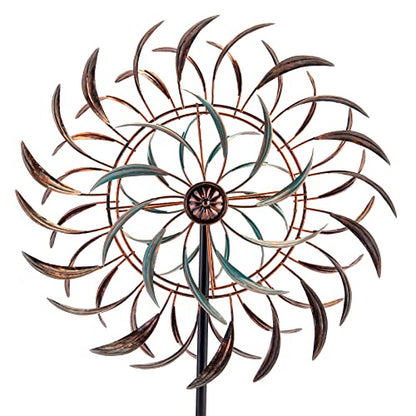VEWOGARDEN Large Outdoor Metal Wind Spinners, 360 Degrees Swivel Wind Sculpture Yard Art Decor for Patio, Lawn & Garden 66 * 15.8 Inches - size: 16 Inch(Antique Bronze & Turquoise)
