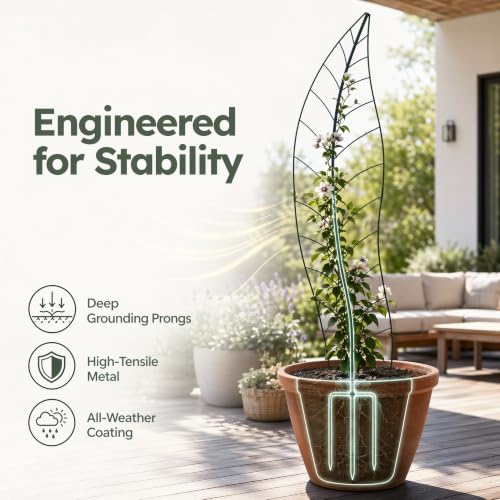 Oversize Leaf Metal Trellis, Tall Robust Plant Support Structure - color: leaf