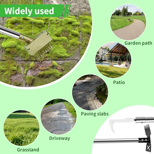 3-in-1 Weed Puller Tool, Crack Weeder Surface Brush & Hoe Adjustable 16-63"