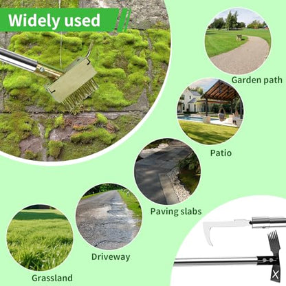 3-in-1 Weed Puller Tool, Crack Weeder Surface Brush & Hoe Adjustable 16-63"