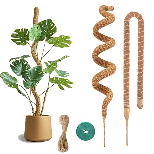 1 Pack Bendable Moss Pole 63 Inch, Monstera Plant Support Stake,Coco Coir Pole Sticks for Indoor Plants,Climbing Potted Plants，Pothos, Philodendron with Plants Ties - size: 1-Pack 63in